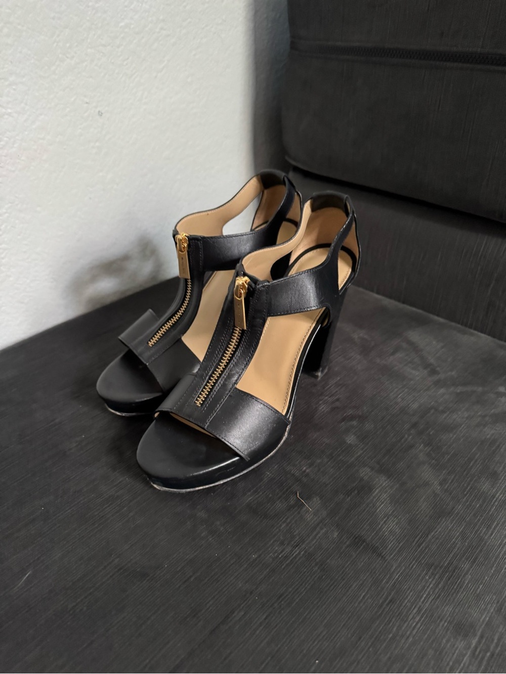 EUC Michael Kors Black T-Strap Zipper High Heels